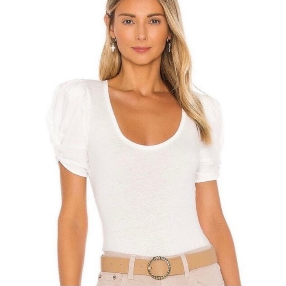 Free People White Puff Sleeve Bodysuit